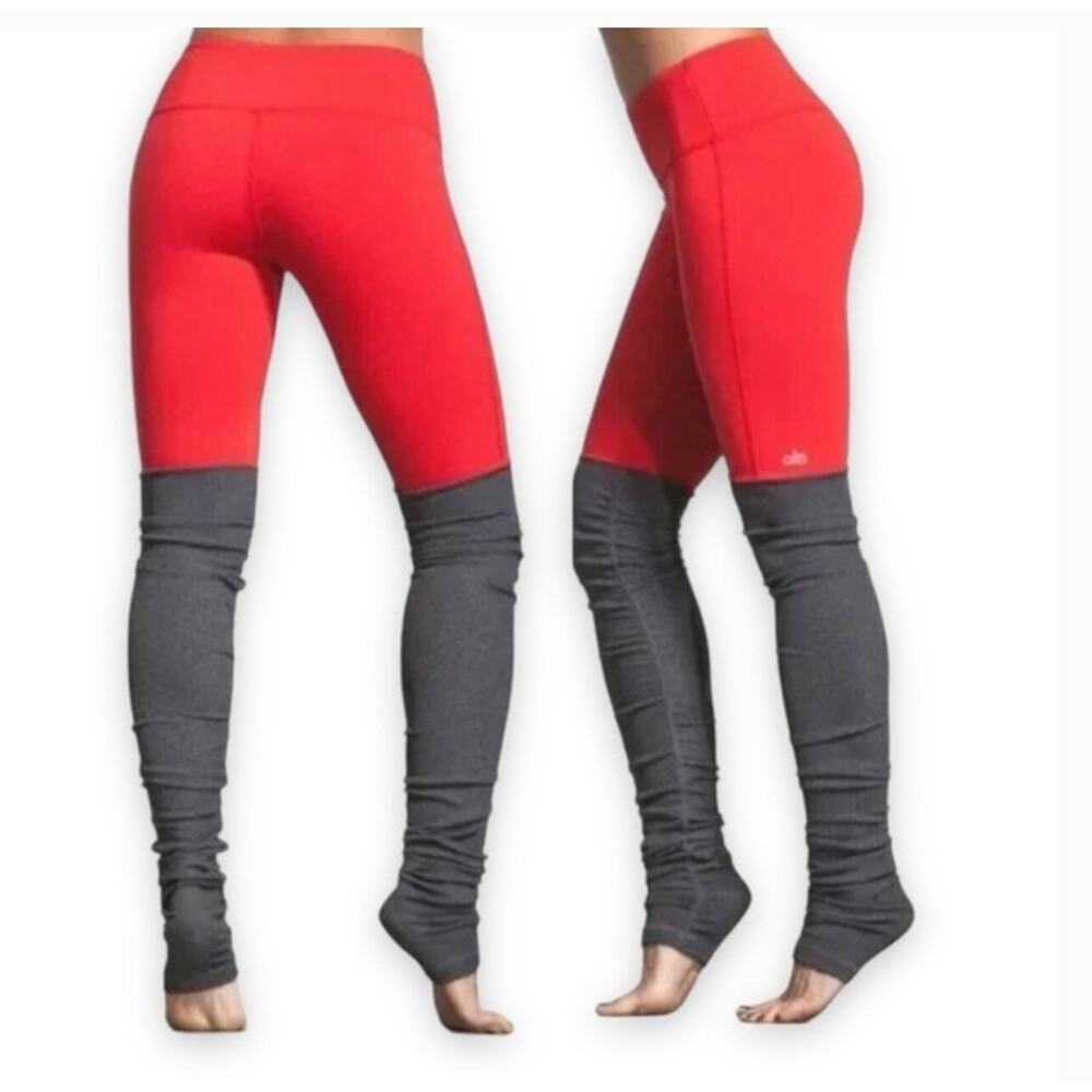 Alo Yoga Goddess Ribbed Leggings Red And Charcoal M Yoga Athleisure